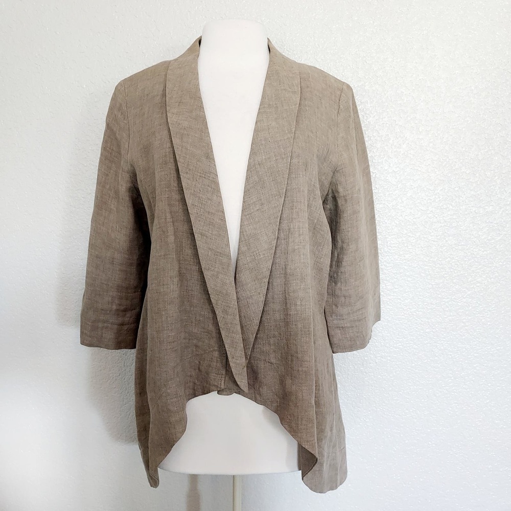Alberto Makali Beige Linen Open Cardigan Size Large
